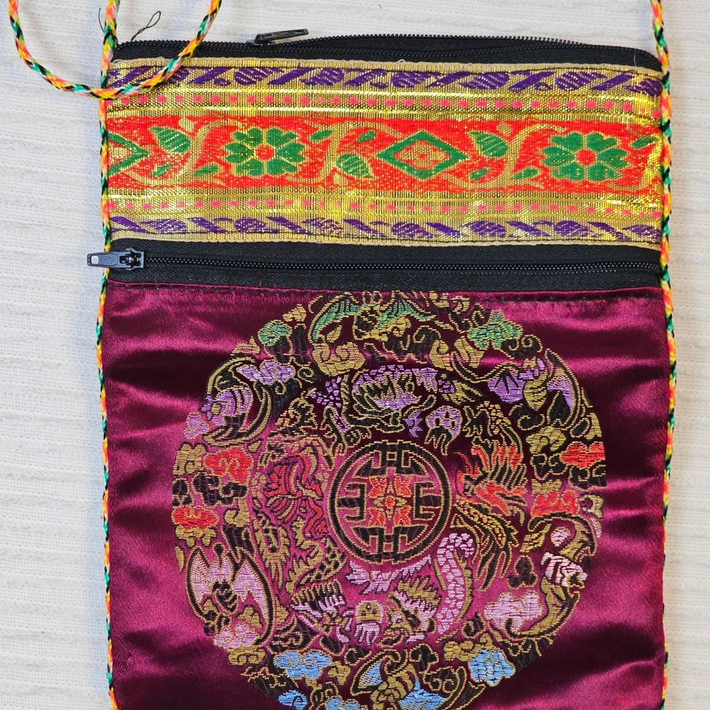 Handmade Woven Striped Crossbody Bag Multi Color Tribal Boho Pouch Tassels